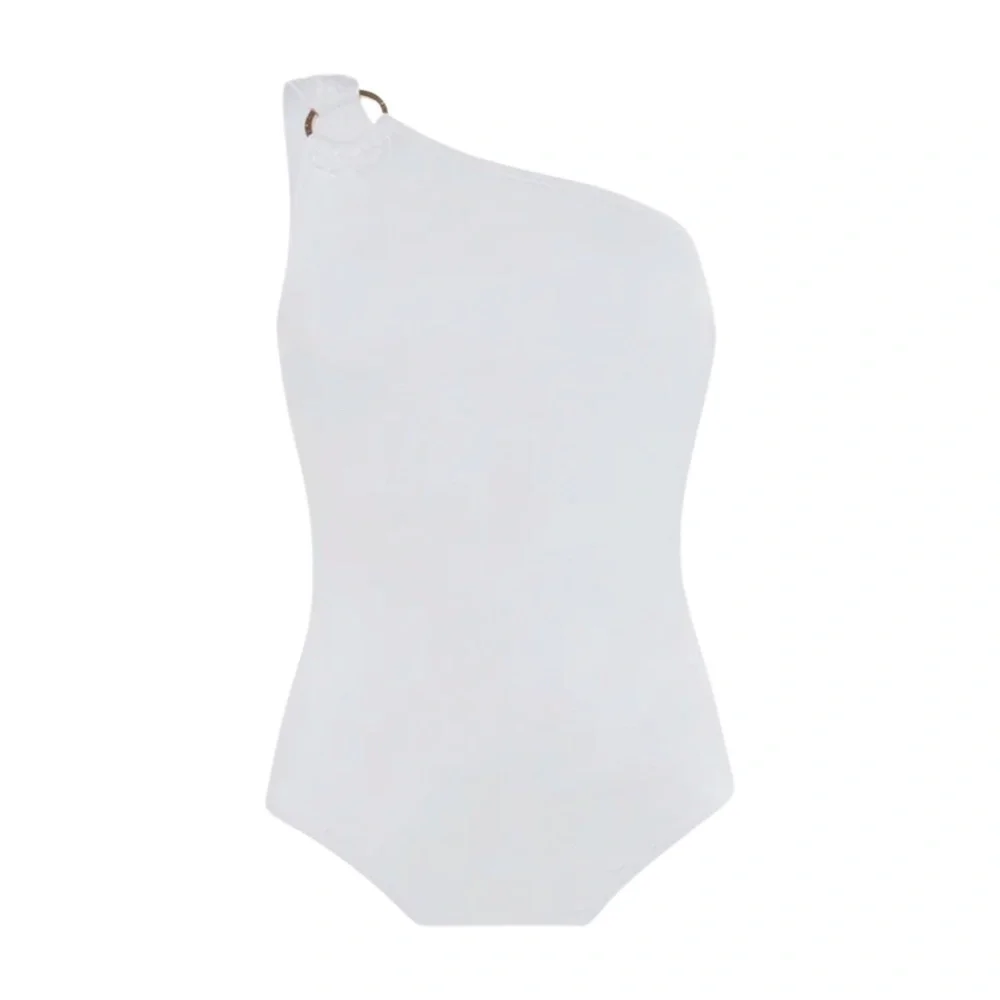 Michael Kors Women White Embellished One-Shoulder One-Piece Swimsuit Size US 16